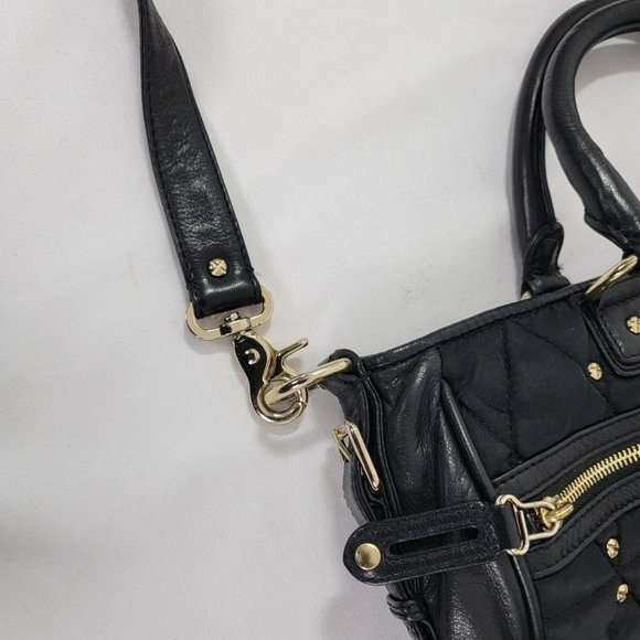 Rebecca Minkhoff Large Black Leather & Fabric Purse Bag Gold tone screw studs - Picture 8 of 16